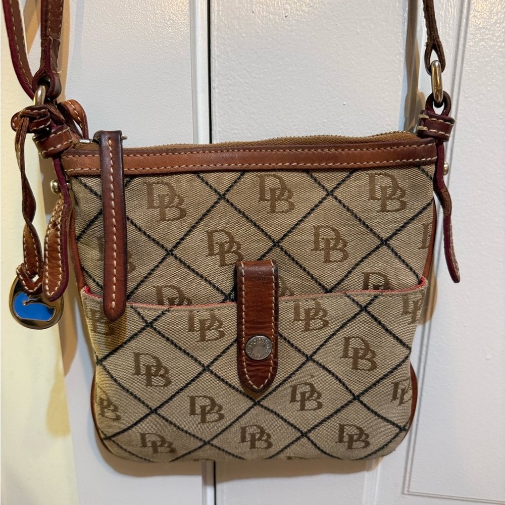 Dooney & Bourke Brown Tan DB Logo Crossbody Bag